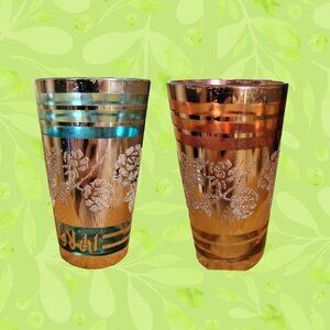 12 Vintage Drinking Glasses from Korea - Orange, Turquoise & Gold Roses